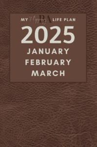 Q1 2025 planner cover, brown textured-leather-look