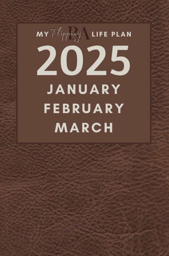 Q1 2025 planner cover, brown textured-leather-look