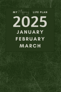 Q1 2025 planner cover, green textured-leather-look