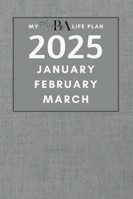 Q1 2025 planner cover, grey woven-fabric-look with dates